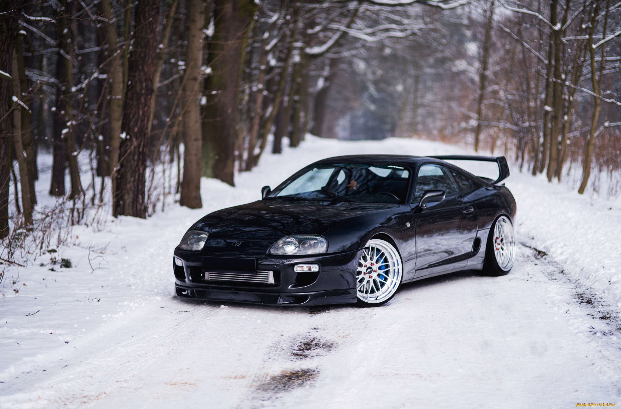 toyota supra, , toyota, supra, a80, black, snow, road, forest